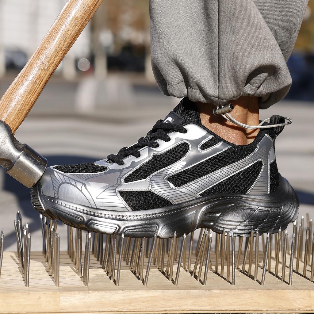 Men's Safety Shoes For Work Anti Smashing Anti Puncture Breathable Silver Gray