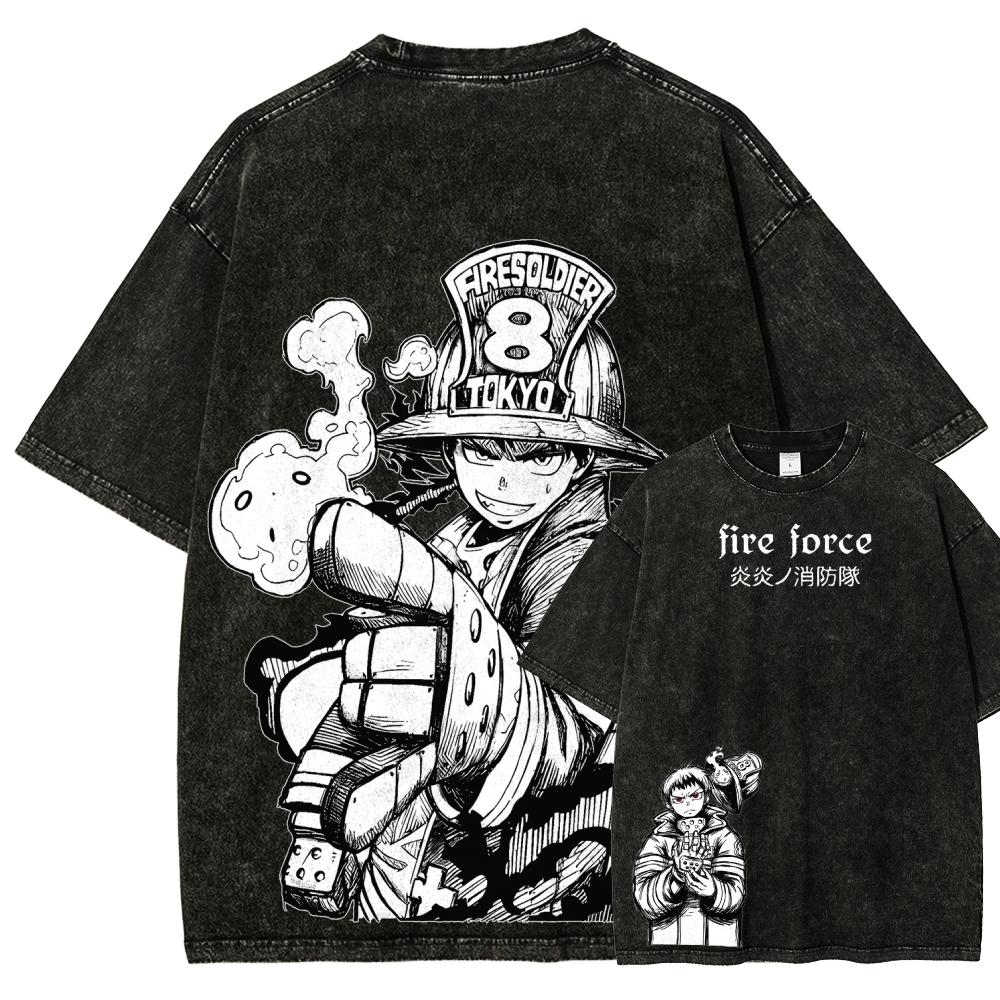 

Fire Force Anime Lover Washed T-shirt Year round clothing high quality personality Clothes Plus Size Unisex New Model Couples tee L