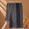 Women's High-Waisted Fleece-Lined Pants for Mature Women - Loose, Elastic Straight-Leg Design In Solid Colors