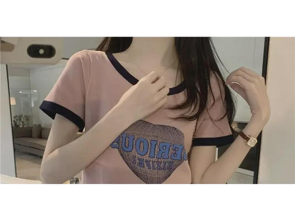 Women's Pink Color Block Short-Sleeve Crop Top - Sweet & Spicy Summer Style