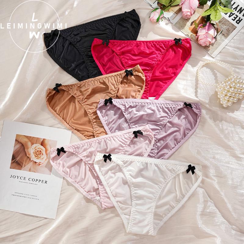 Women's Ice Silk Mid-Waist Bowknot Briefs with Cotton Crotch - Lightweight and Comfortable