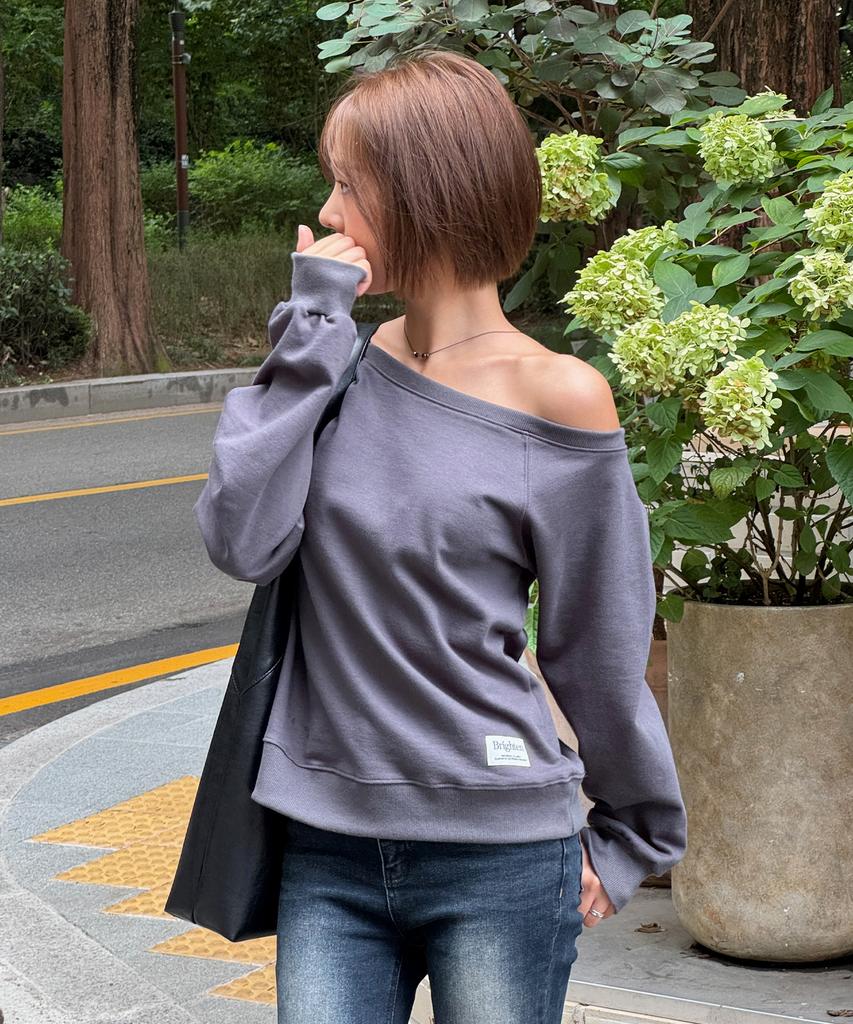 BRIGHTEN Cha Cha Off-Shoulder Sweatshirt Charcoal