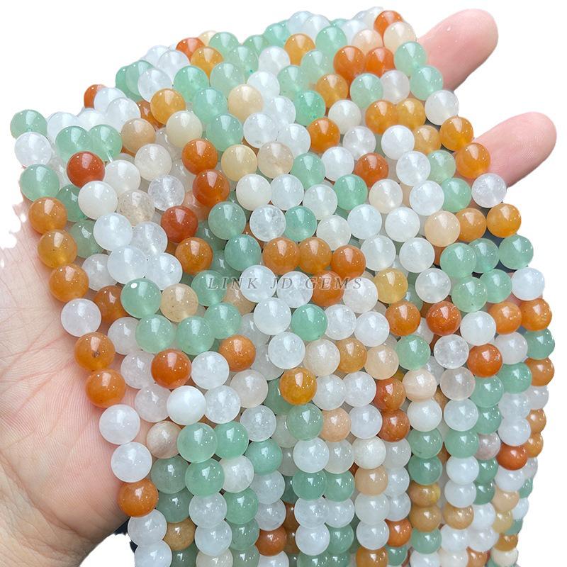 Jingde Tricolor Natural Jade & Aventurine Round Beads for DIY Jewelry