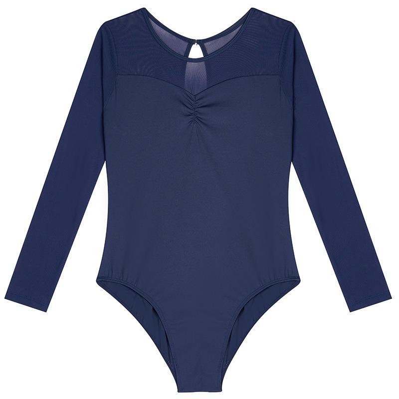 Adult Ballet Dance Exam Costume with Mesh Splicing, Yoga Long Sleeve, High Hip Design.