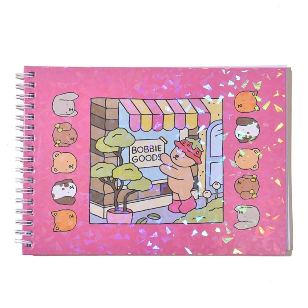 

Hand-Drawn Coloring Book Stress Relief DIY Sketch Coloring Book Cute Cartoon Coil Bound Picture Book for Children s Gifts рожевий