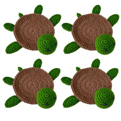 4 Pcs Crochet Turtle Coasters SetFunny Handmade Woven Drink MatsCute Shell Shaped Mug Cup MatTable Desk Decor