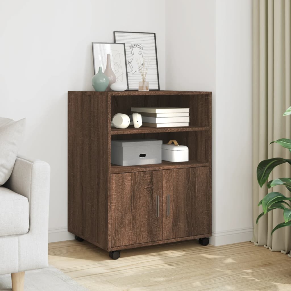 Rolling Cabinet Brown Oak Look 60x48x81 cm Engineered Wood