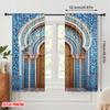 2pcs 2D flat printing Curtains Ancient Moroccan palace door 100% Polyester Fabric Without Electricity Festive Holiday Use for