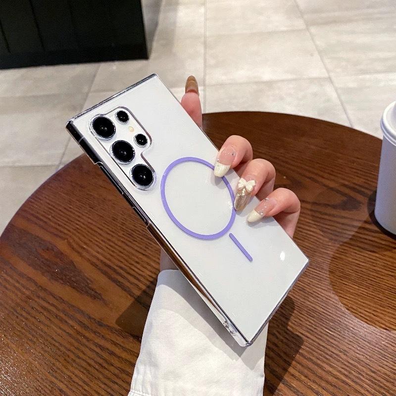 Suitable for Samsung S25 Ultra Thin Magnetic Suction Mobile Phone Case S24FE Macaron S23 Ultra Thin Transparent PC Protection Case