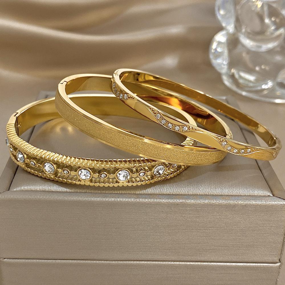 Exquisite Inlaid Zircon Cuff Bracelet Bangle New Gold Plated Women's Men Geometric Stackable Waterproof Charms Jewelry Gifts