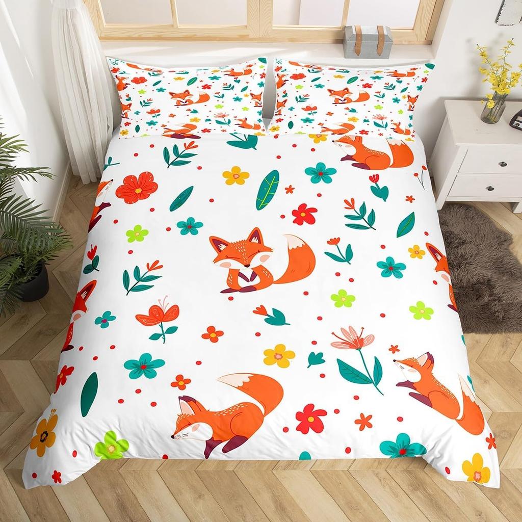 Tier Cartoon King Size Bettbezug Niedliches Regenbogen Alpaka Weiches Bettwäscheset für Jungen Mädchen Floral Dschungel Tier Bettwäsche 3-teilig