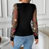 YYFS Women's Fashion Casual Spring Autumn Flower Pattern Print Long Sleeve V-Neck Blouses & Shirts