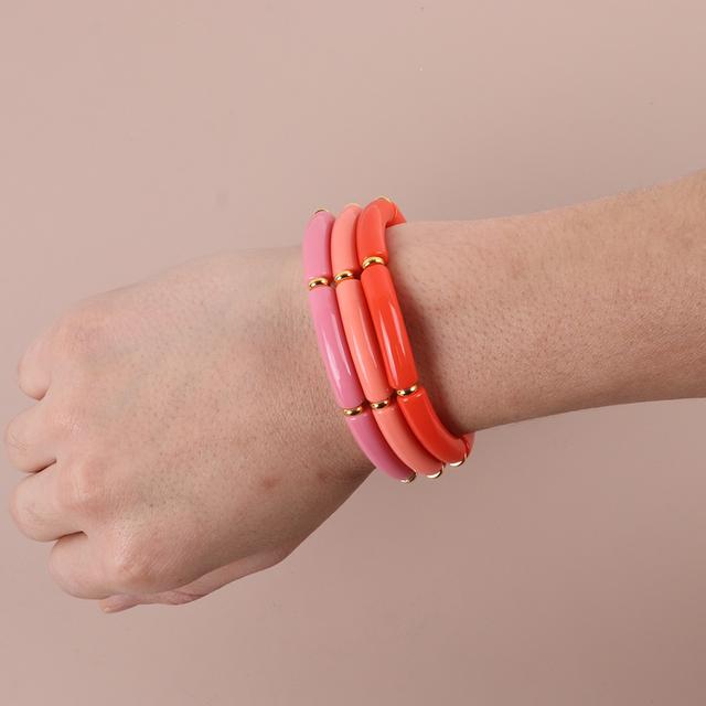 2025 Trendy Colorful Acrylic Bamboo Beads Bracelet for Women Stretch Resin Tube Beaded Cuff Bracelets Bangle Men Fashion Jewelry