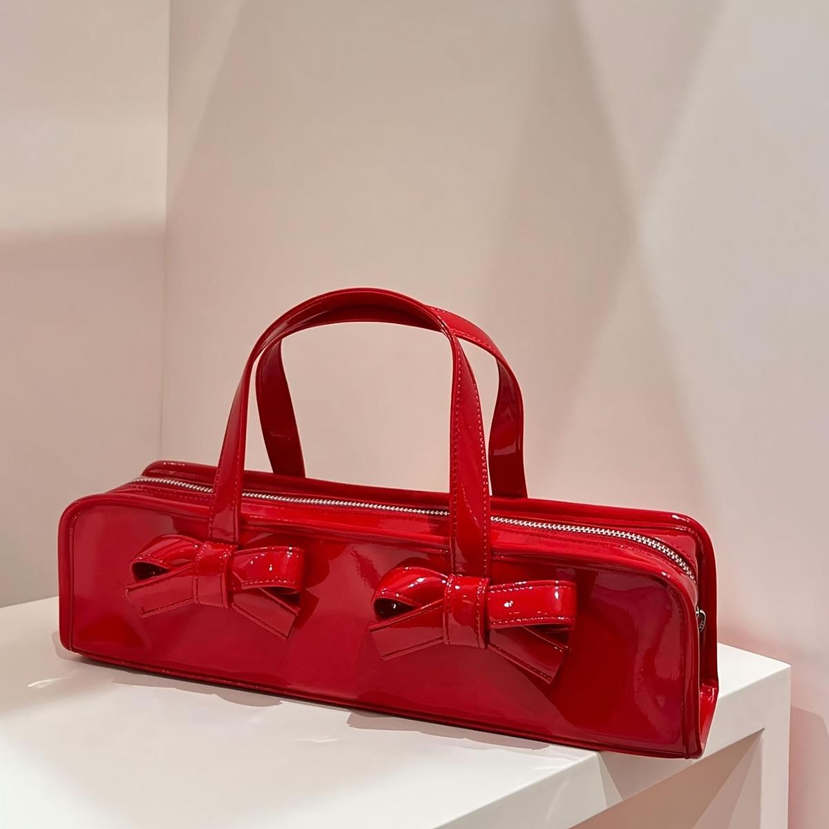 

Bow-Adorned Handbag for Women Large Capacity Tote with Zipper Closure, Fixed Shoulder Strap Casual & Formal Occasions, Minimalist Design