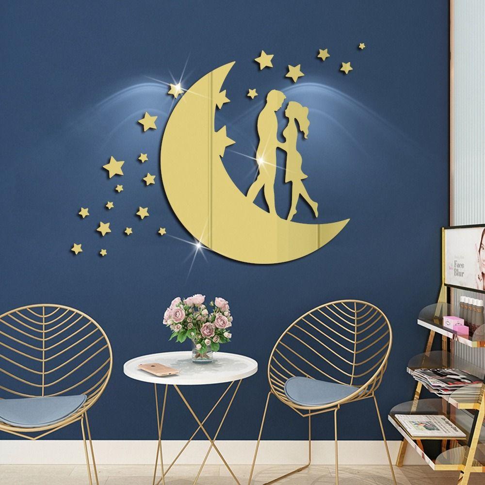Removable Moon 3D Mirror Stickers Decorative Art Mural Decor Mirror Wall Sticker  Valentine's Day