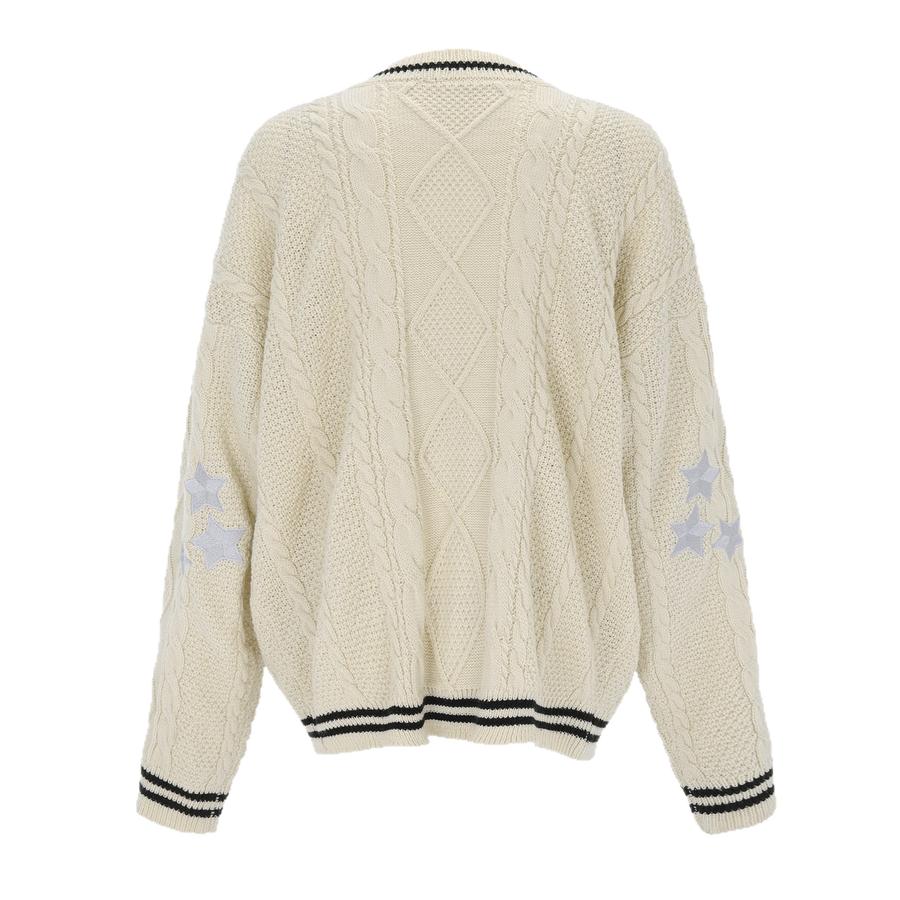 Ribbed Knit Cardigan Sweater with Embroidery - Autumn Solid Color Long Sleeve Women's Coat