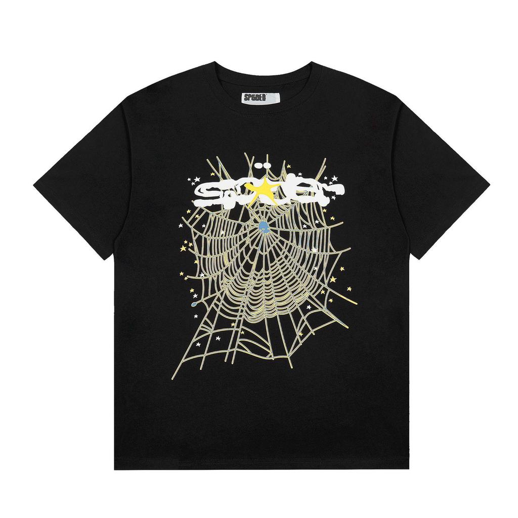 New Trendy Spider Web Print Short Sleeve Men's T-Shirt - Celebrity Style