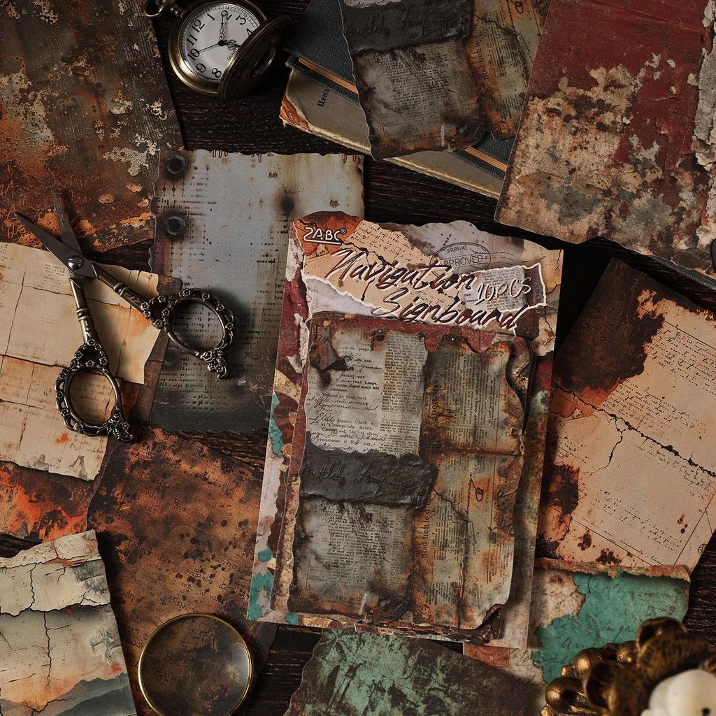 ZABC Vintage Rust Mark Series: 10 Sheets of Old-fashioned Cross-border Material Base Paper