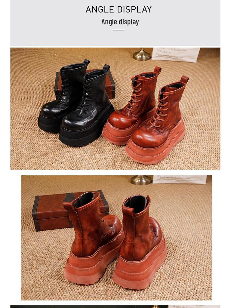 Dámske krátke Martens topánky na malej platforme 2025 Jeseň/Zima - Praná hovädzia koža Šnurovacie krátke topánky