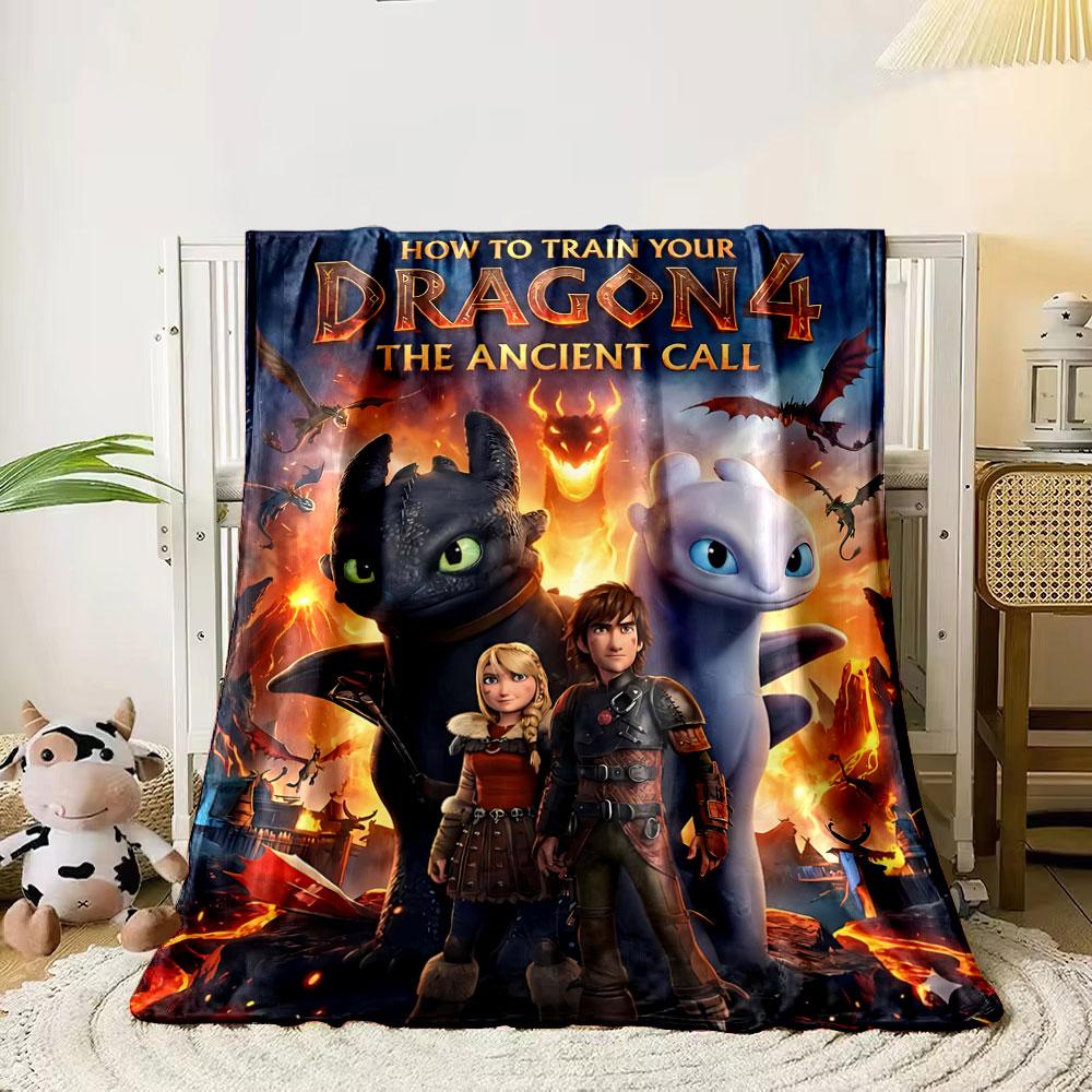 

Two humans and two dragons stand amidst fiery scenes and flying dragons. for all seasons blanket lunch break throw gift 80cm x 120cm