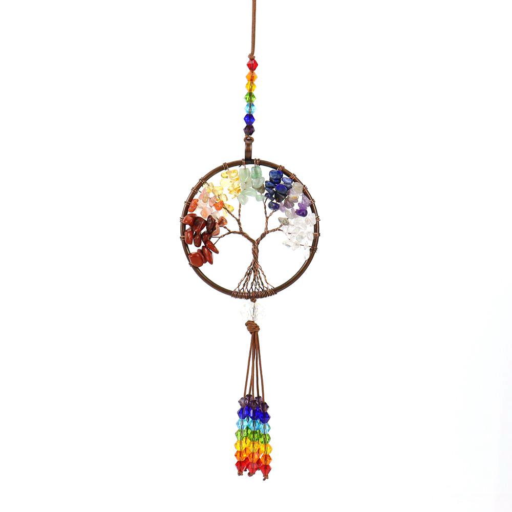 Handmade Natural Crystal Seven Chakra Tree of Life Car & Wall Hanging