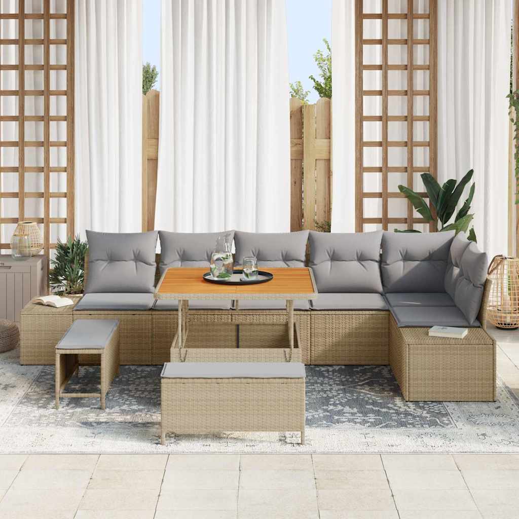 9 Piece Beige Garden Sofa Set with Cushions