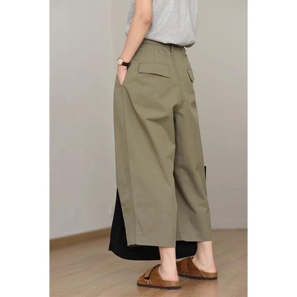 

Slimming Wide-leg Work Pants for Women in Summer Loose and Versatile Casual Pants High-waisted Nine-point Pants 4XL армія зелений колір
