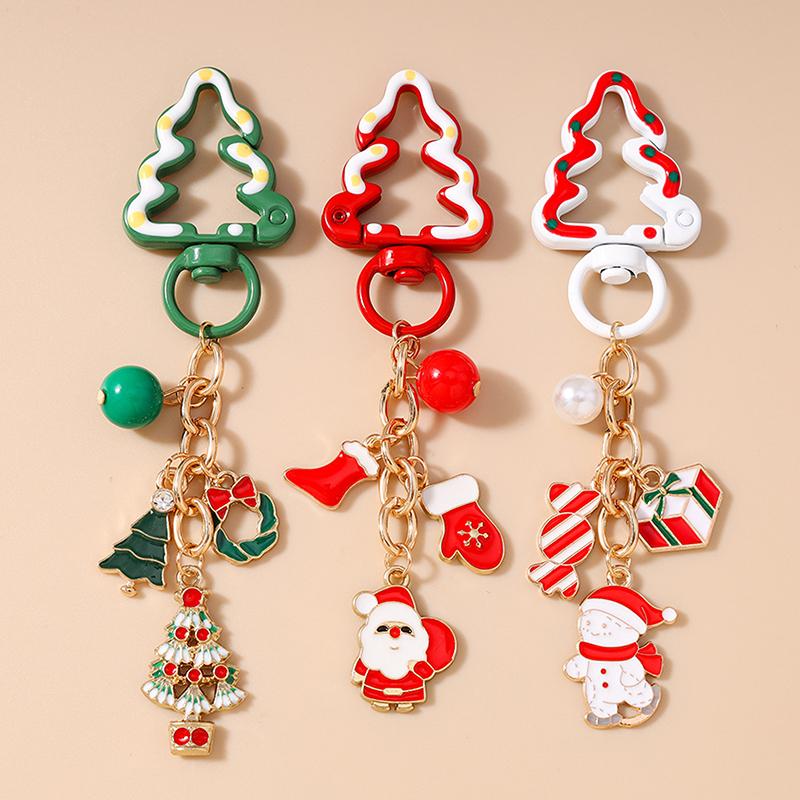 Christmas Tree Keychain Women Girls Santa Claus Snowman Key Ring Pendants For Handbag Decor Diy Key Chain  Year Gifts