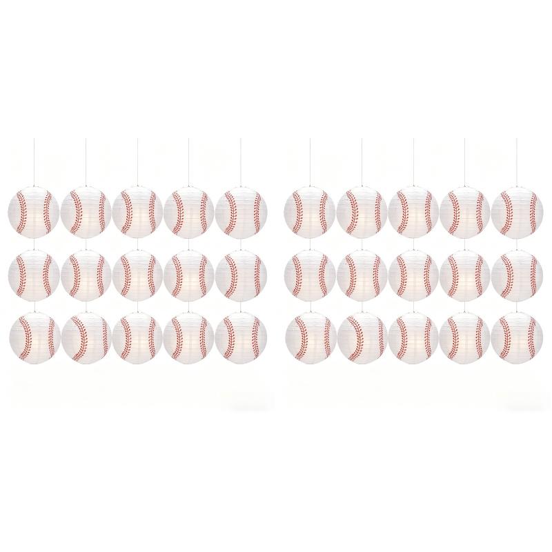 15/30pcs 8-inch Baseball Paper Lanterns Shop Window Decor for Baseball Party Sports Event Decoration Paper Lanterns & Lampshades