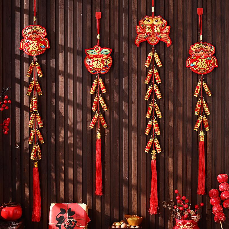 Chinese New Year Lion Dance Pendant with Tassel Spring Festival Wall Hanging Ornament Door Bell Horse Year Lunar New Year Decor