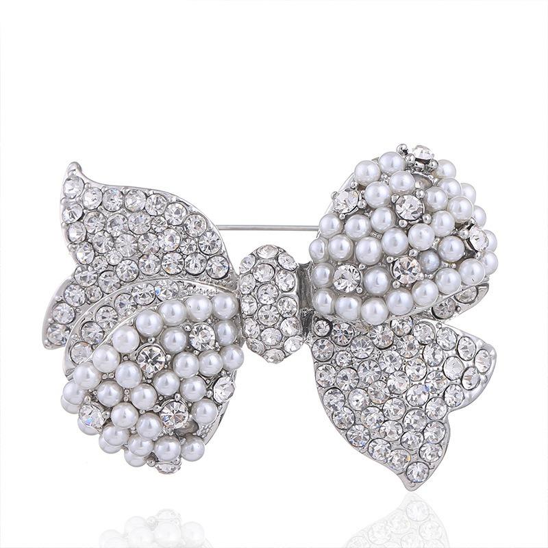 Diamond-encrusted Bow Brooch, Elegant and Refined for Women, Pearl Brooch, Fashionable and Anti-glare Pin