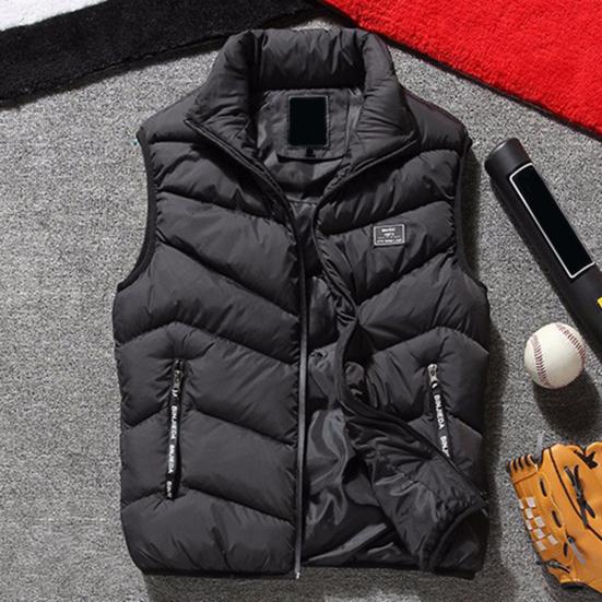 Autumn Winter Men Vest Cotton Padded Solid Color Zipper Windproof Thickened Sleeveless Jacket Streetwear
