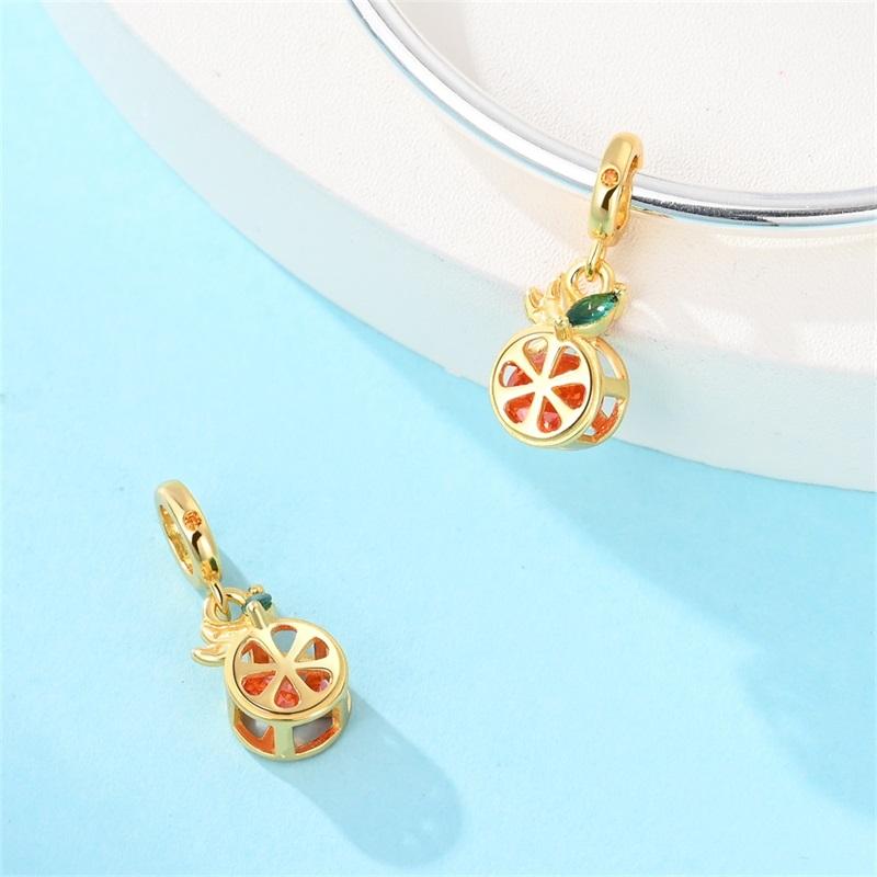 Copper Fruit Orange Cherry Little Whale Saint Cross Charms Beads Pendant For Original Bracelet Woman Girl Jewelry