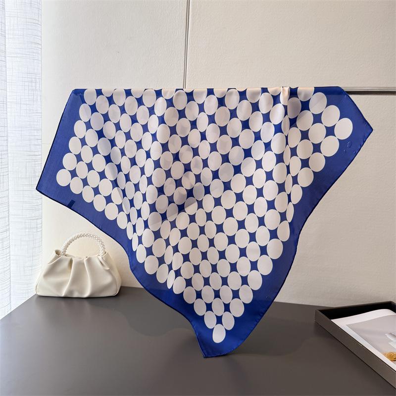 French big wave dot simulation silk printing square scarf shawl scarf high-end neck small square scarf headscarf silk scarf