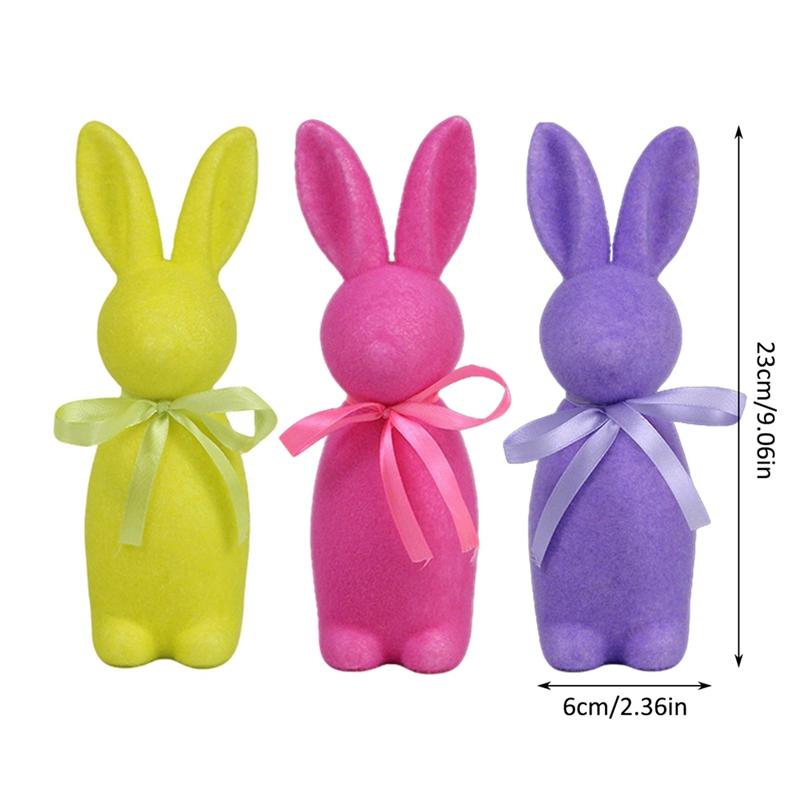 Easter Bunny Ornament Flocked Rabbit Statues Easter Decorations