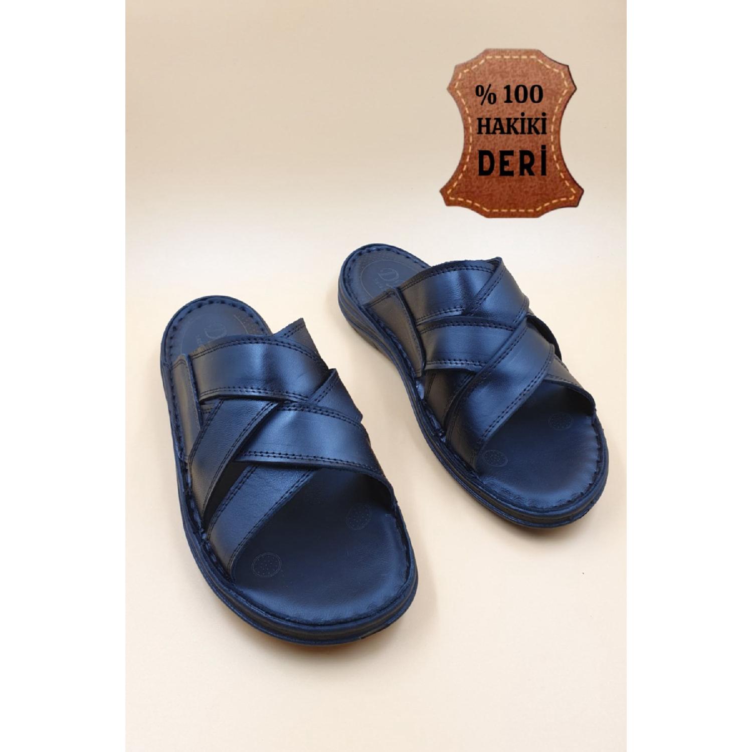 

Men s Genuine Leather Black Slippers 40