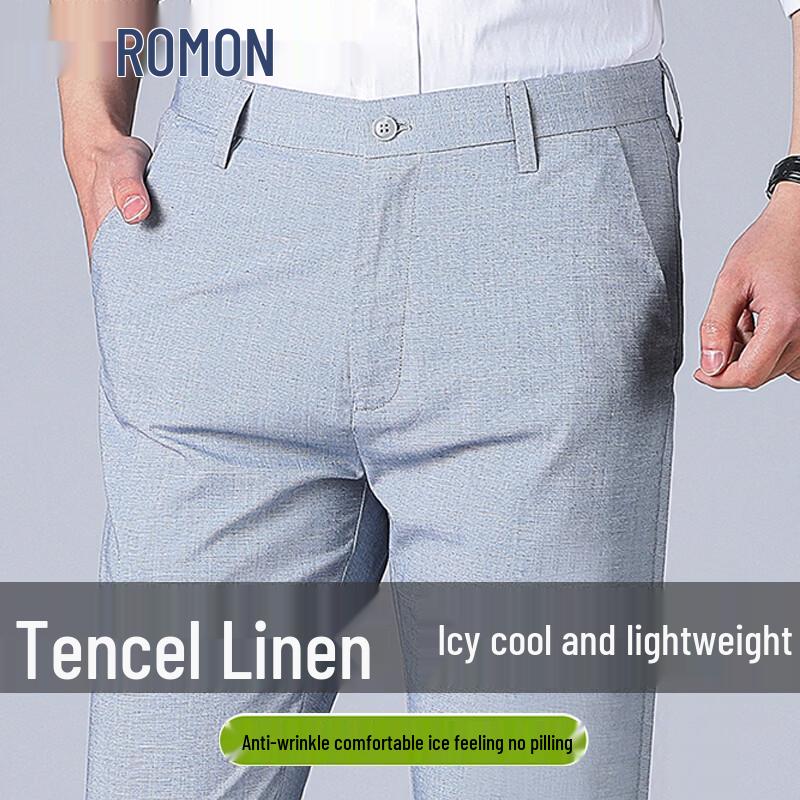 ROMON Men s Tencel Linen Straight Business Casual Pants 40 светло-синий