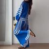Plus Size Spring and Autumn Women's Fashion Printed Striped Long Sleeve Shirt Pressure Pleated Straight Wide Leg Pants Suit
