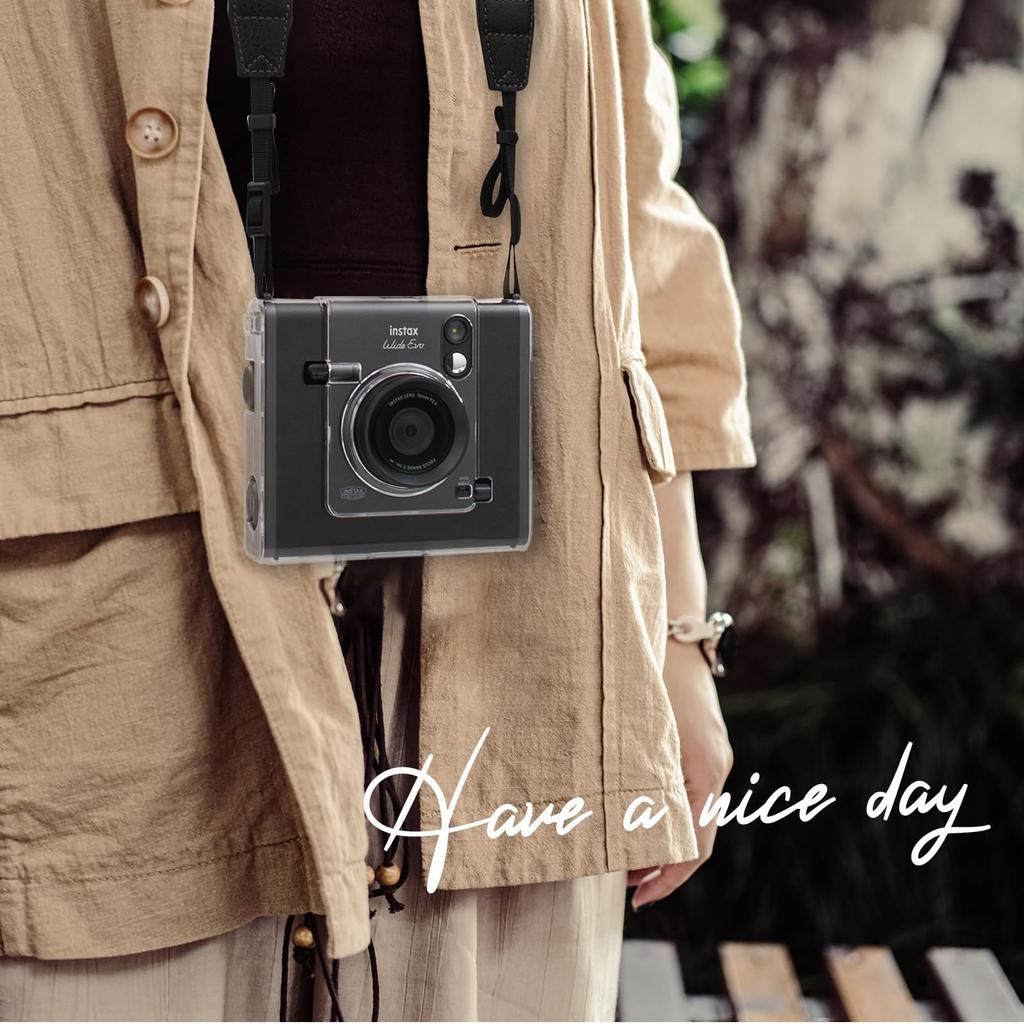 Rieibi Clear Protective Case for Fujifilm Instax Wide Evo Instant Camera - Hard Carrying Case Cover with Shoulder Strap (Camera Not Included)