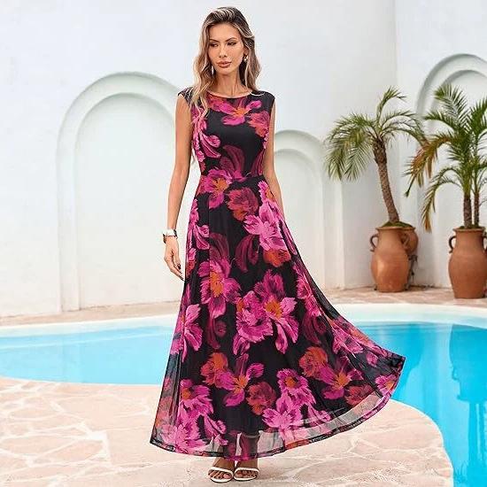 Huge good-looking 2026 summer new mesh loose high-end temperament lazy flower dress