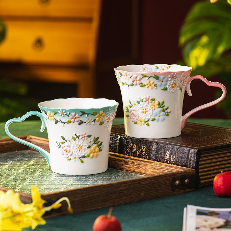 Flower About Mug Ceramic Cup Household Water Cup Office Breakfast Cup Exquisite Coffee Cup Super Beautiful Cup