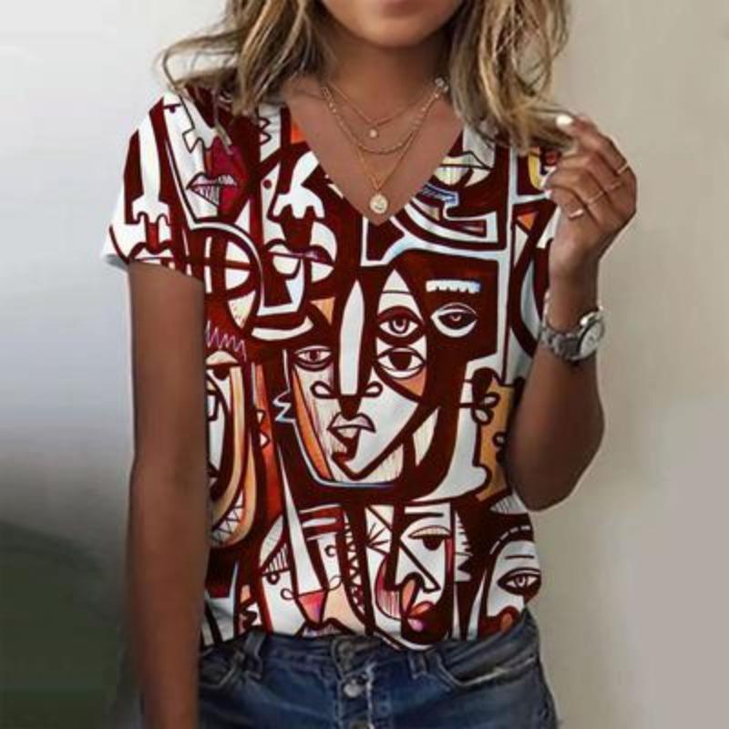 Women T Shirt Abstract Painting Print Funny Clothes Women Short Sleeve T Shirts Top Streetwear Summer Oversized Clothing