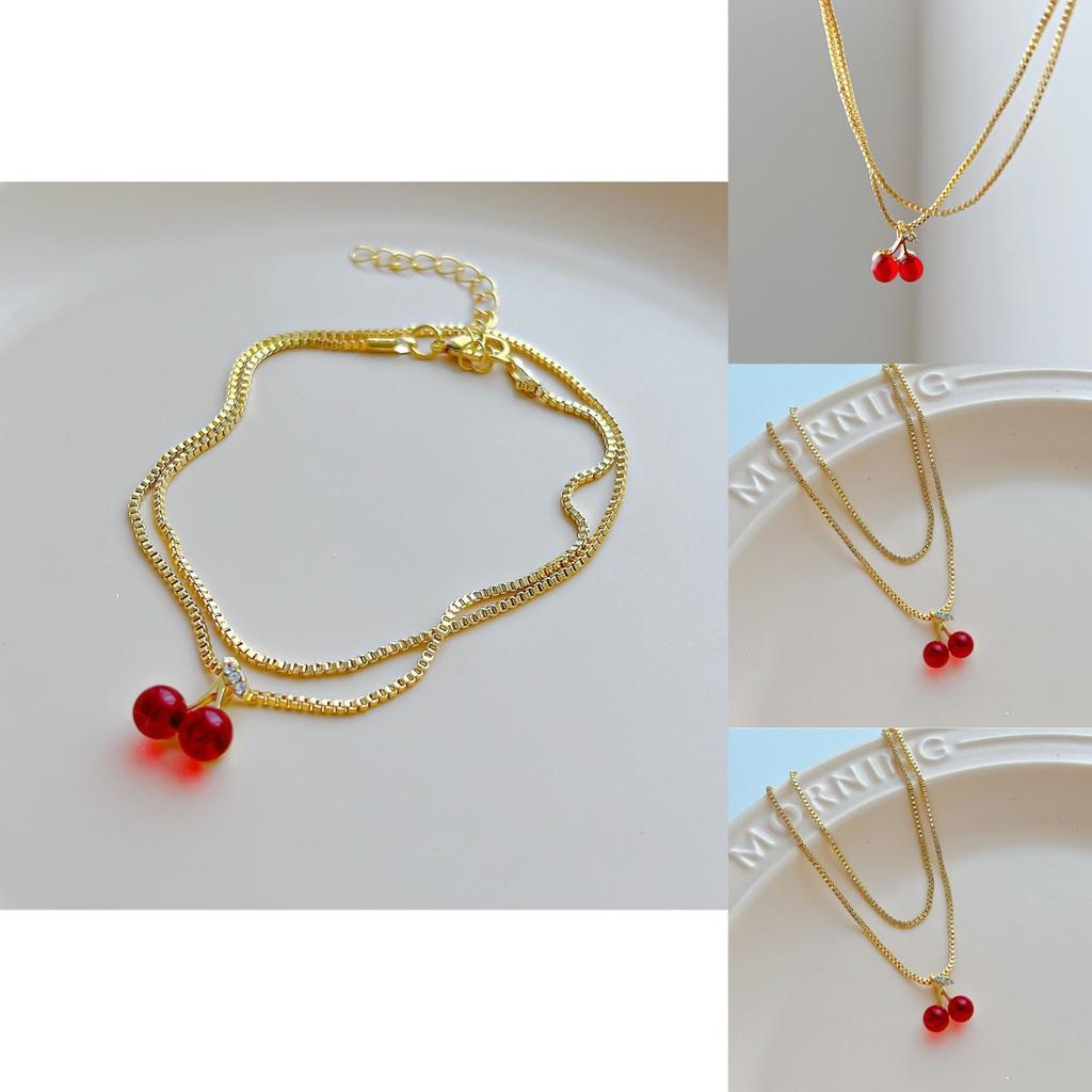 Classy Cherry Red Pendant Necklace With Stylish Box Chain Perfect For Trendy Womens Fashion