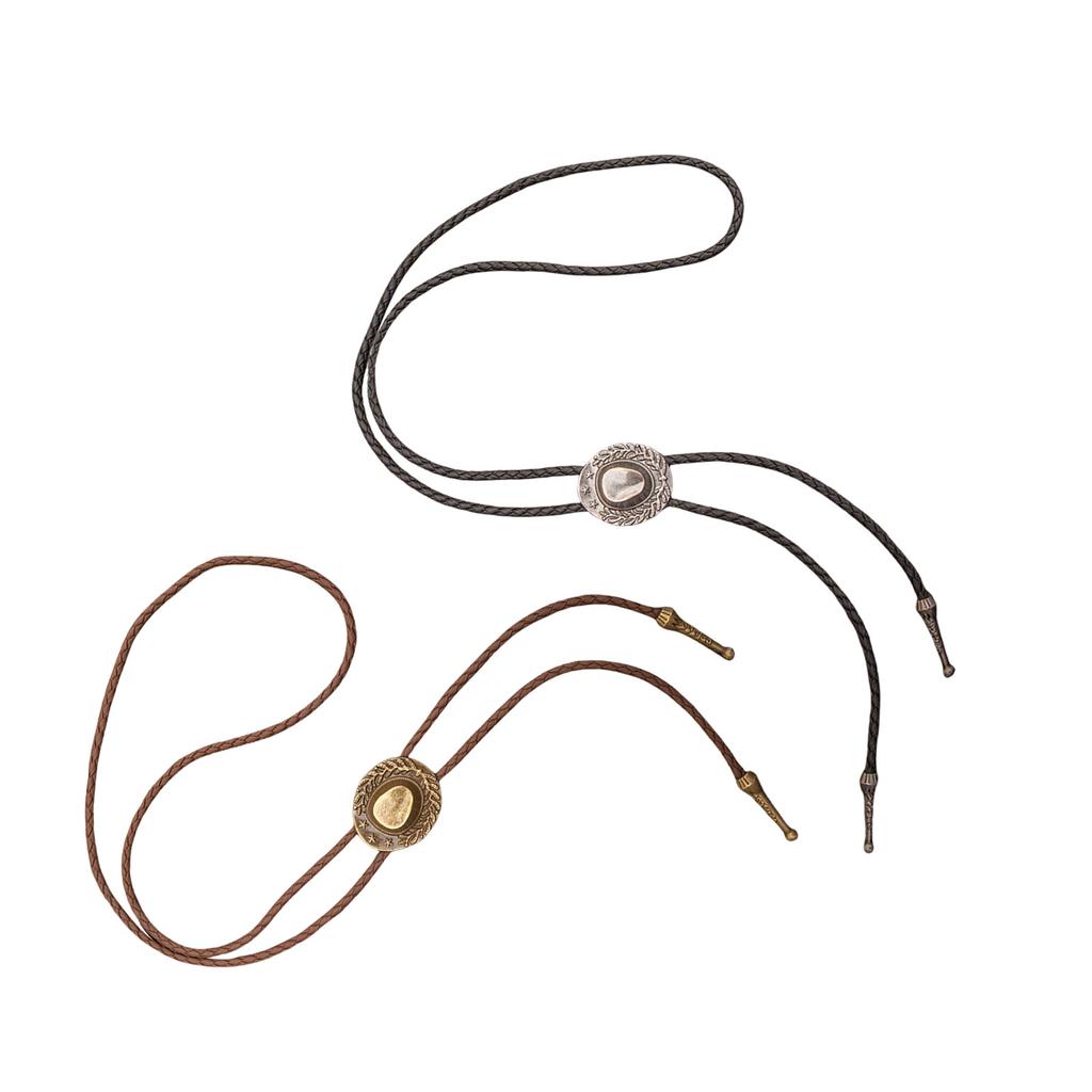 Metal Hat Pendant Bolo Tie for Adult Unisex Vintage PU Leather Tie Rope Necklace Jewelry Rodeos Tie Formal Event Tie