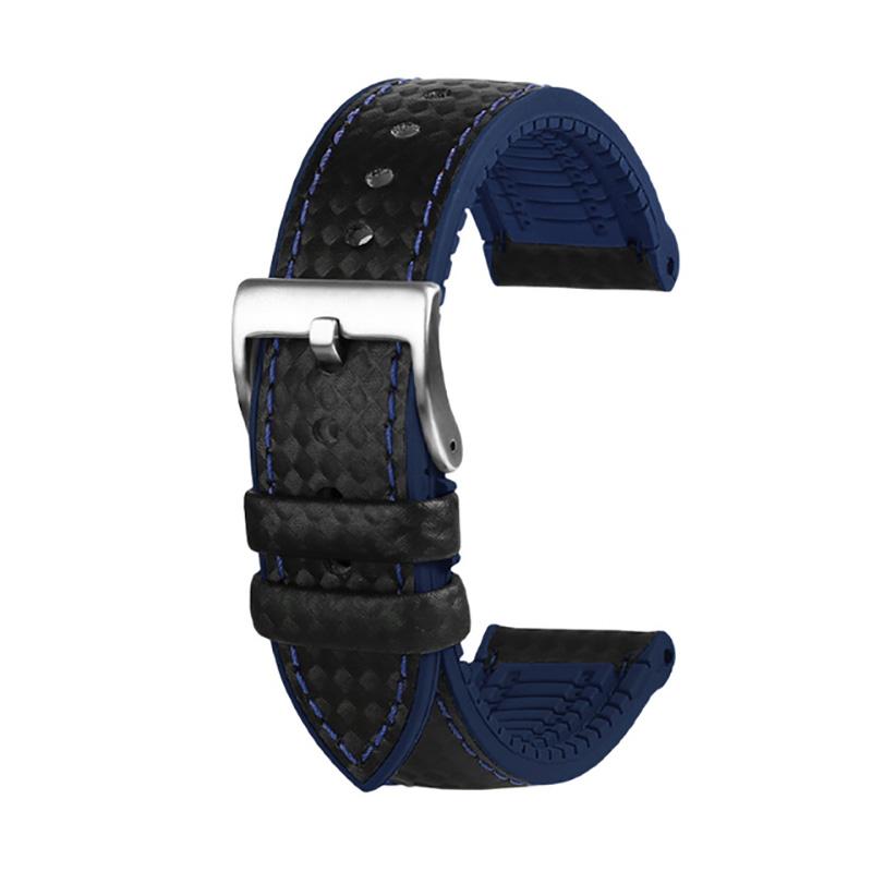 JEDEN 20mm 22mm dla zegarka Fossil Pasek z włókna węglowego i gumy dla Mido T-issot Zapięcie ze stali nierdzewnej Wodoodporny Łańcuszek do zegarka sportowego MN