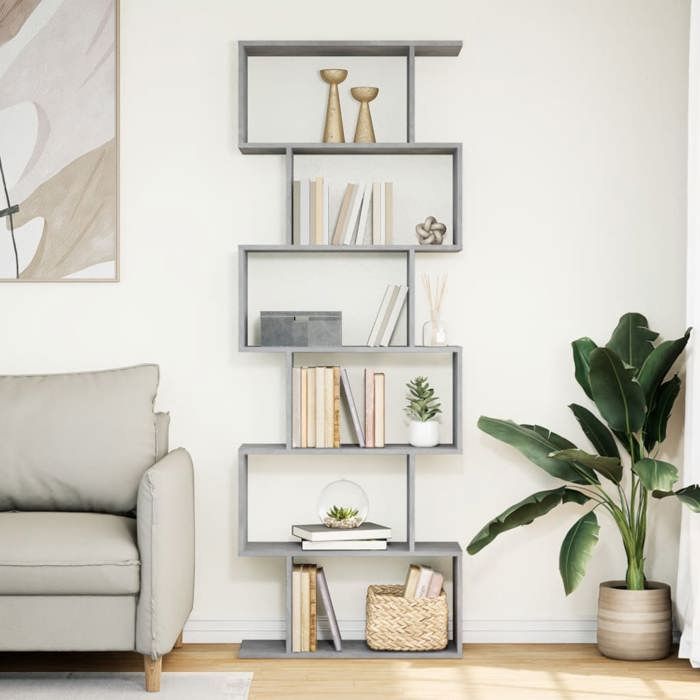 VidaXL 6-Tier Room Divider Shelf Concrete Grey 70x24x193cm, Shelf, Bookcase, Storage Shelf, 858087