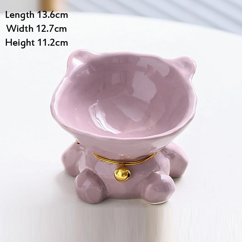 

Creative Ceramic Tall Footed Drinking Water Food Bowl Anti Overturning Neck Protection Slanted Mouth Large caliber Cat Bowl, 1Pc
