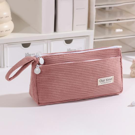 Corduroy Pencil Case Large Capacity Double-Layer Pencil Pouch for Middle School Office Cosmetic Bag Multi-Purpose Stationery Organizer for Pens Makeup