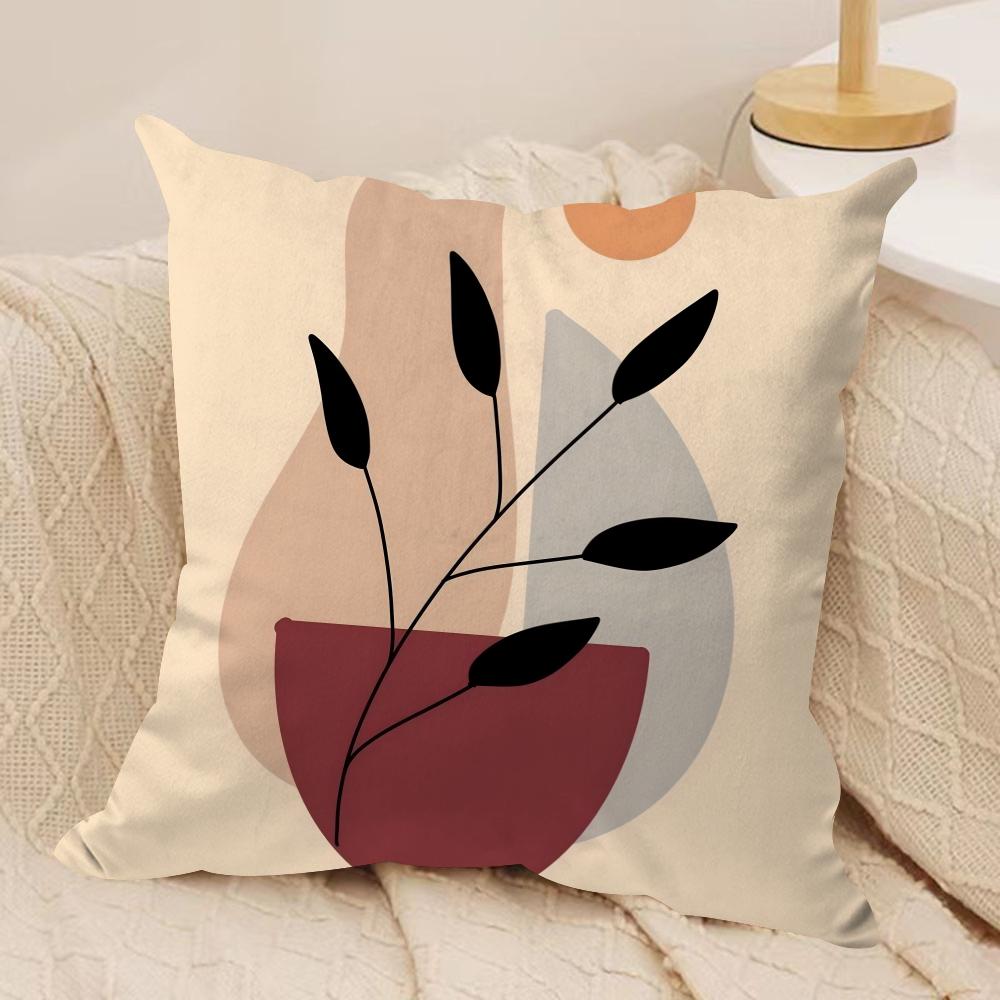 Rustic Geometric Floral Cushion Cover Soft Plush Fabric DoubleSided Printed Sofa Cushion Cover for All Seasons Home Decor Gift