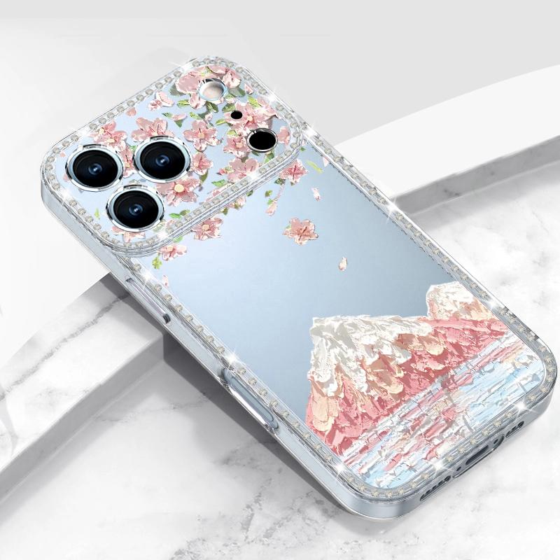 Colorful Floral Pattern Diamond Case For iPhone 17 Pro Max Funda iPhone 16 15 14 13 Pro Max Clear TPU Silicone Soft Cover